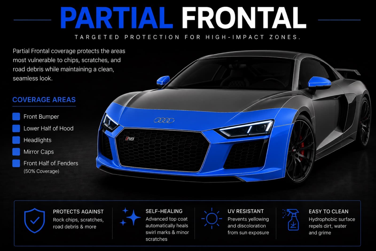 Partial Front paint protection film coverage at CHM Detailing Co.